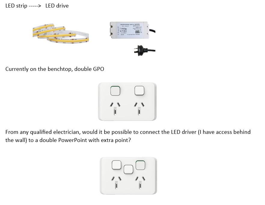 Electrical question - Under cabinet LED strip, double GPO