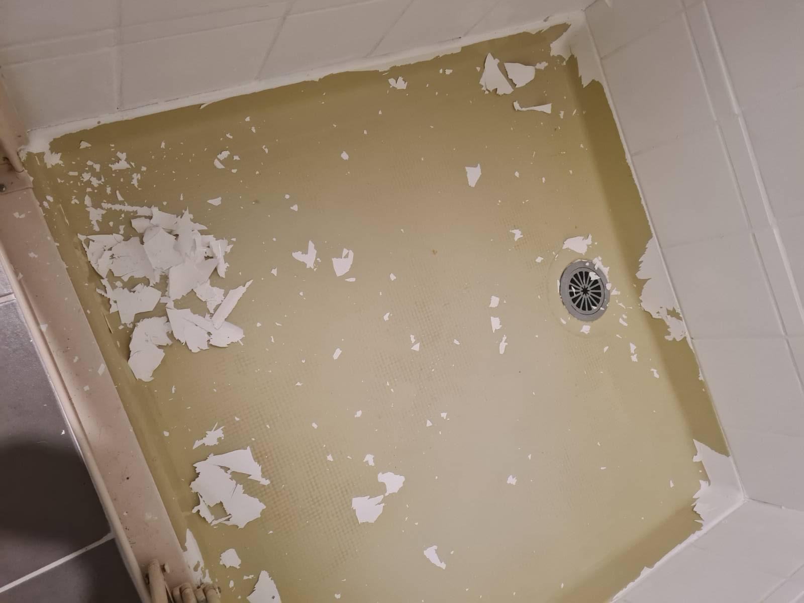 Shower basin floor peeling