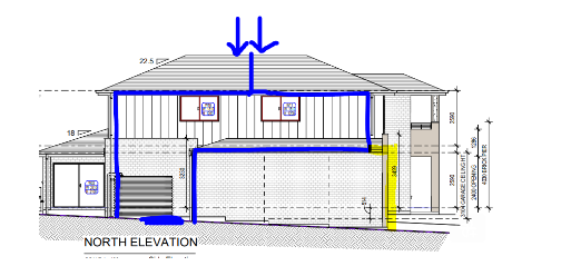 Builder trying to place a downpipe on front elevation