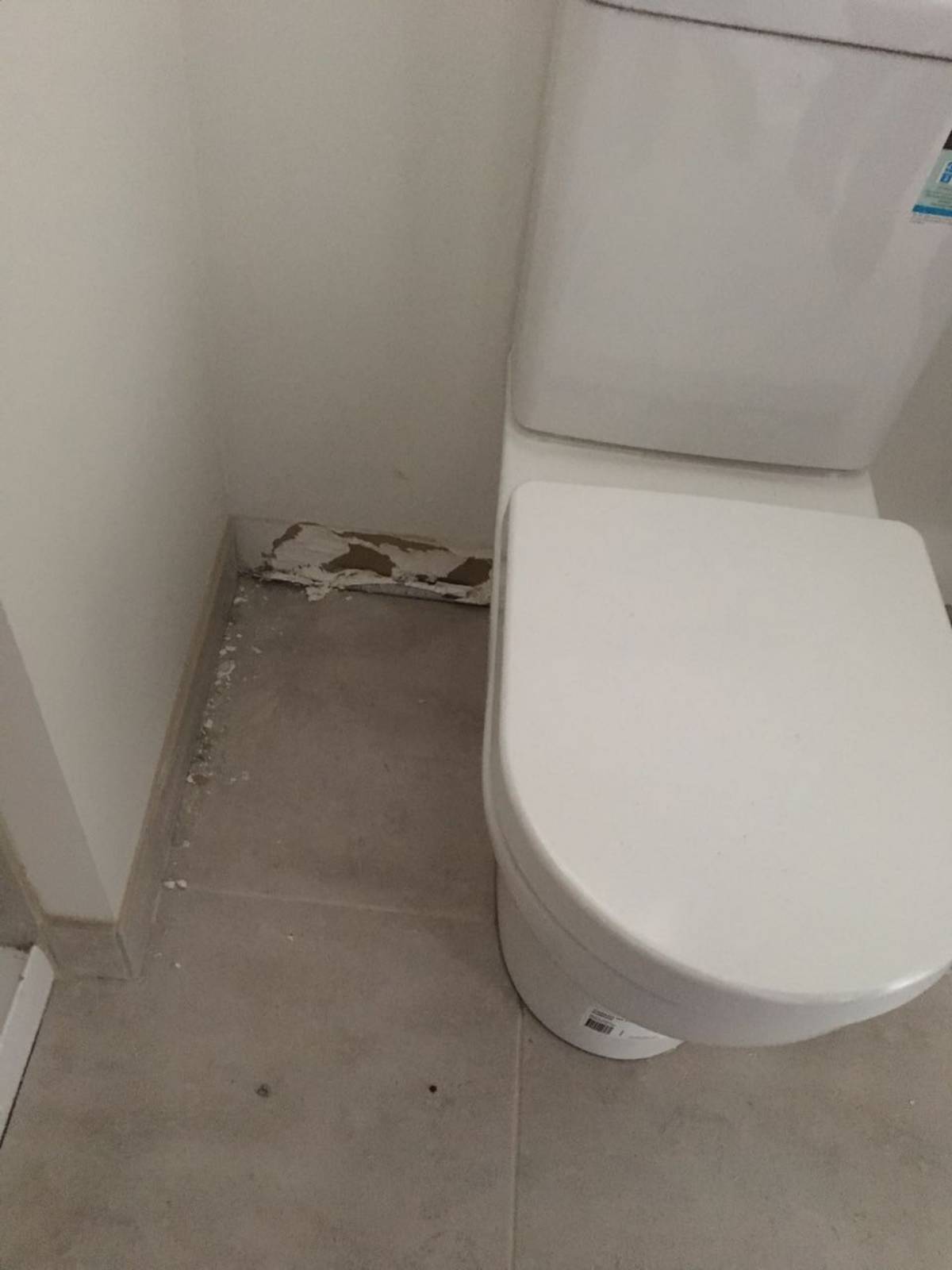 Tiling and plaster removed during toilet installation